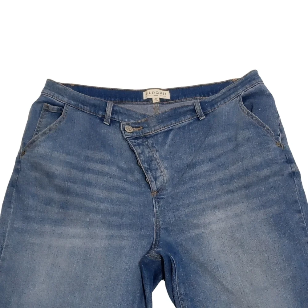 ELOQUII Baggy Straight Plus Asymmetrical Waist Ankle Denim Pants Jeans Size 14